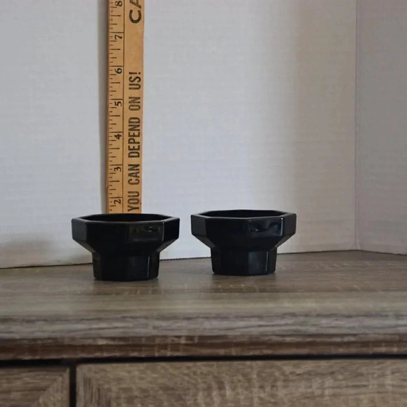 Vtg Black Glass Candlestick Holders - Picture 4 of 4